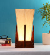 Pyramid  Off White Cotton Shade  Lamp with  Wood Base